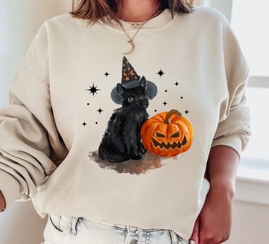 Vintage Black Cat Halloween sweatshirt, Vintage Black cat sweatshirt, Halloween sweatshirt, Spooky season sweatshirt, Halloween crewneck