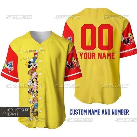 Personalized Mickey & Friends Adult Kid Baseball Jersey, Mickey Jersey Shirt, Mickey Cartoon 3D Printed Shirt, Magic Kingdom Shirt