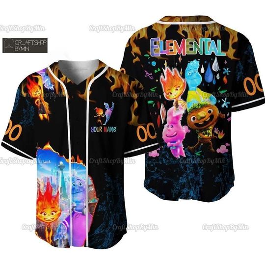 Custom Elemental Baseball Jersey, Pixar Elemental Baseball Team Outfit, Magic Kingdom Family Trip Shirt, Disney Birthday Gift For Kid