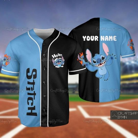 Custom Name Disney Stitch Baseball Jersey, Kid Adult Cute Stitch Jersey, Disney Baseball Jersey, Stich Fan Gift, Disney Stitch Jersey