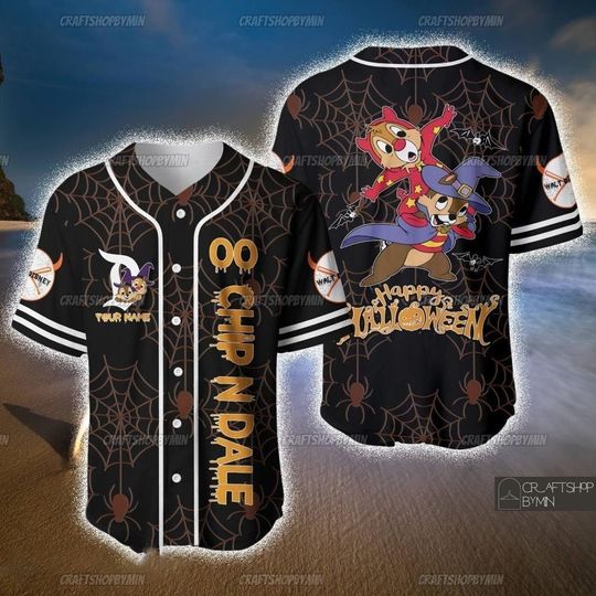 Personalized Chip And Dale Halloween Youth Adult Baseball Jersey, Disney Squirrels Baseball Jersey Team, Halloween Jersey Shirt Gift