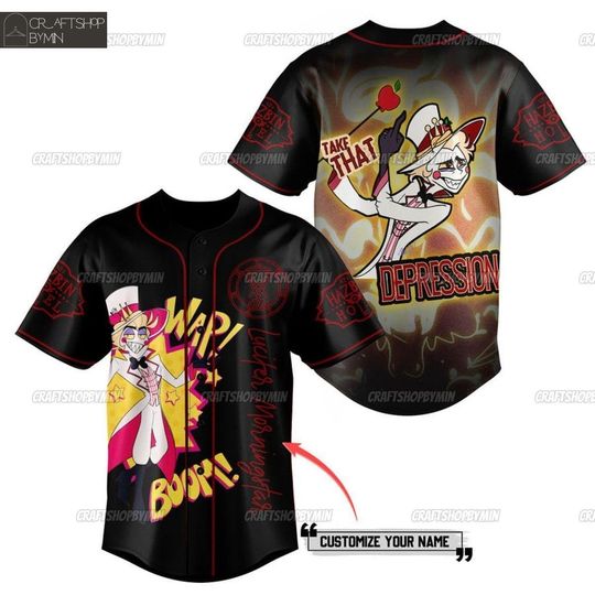 Lucifer Morningstar Baseball Jersey, Hazbin Hotel Baseball Jersey, Take That Depression Baseball Shirt, Alastor Hazbin Hotel Shirt