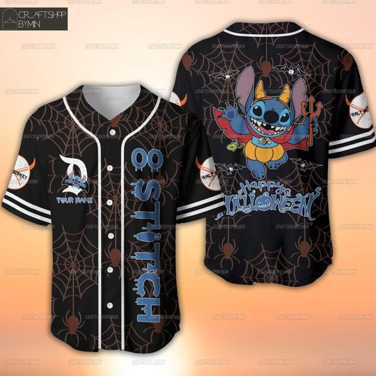 Custom Stitch Halloween Baseball Jersey, Stitch Or Treat Jersey Shirt, Lilo And Stitch Baseball Jersey Team, Disneyland Halloween Shirt
