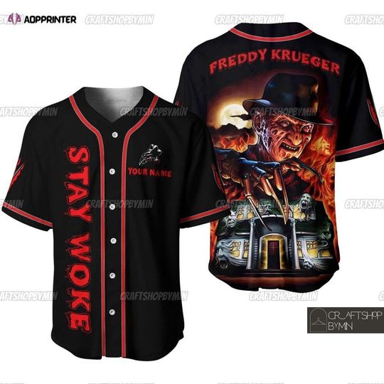 Custom Name Freddy Krueger Halloween Jersey Shirt, Personalized Baseball Jersey, Horror Movie Jersey Shirt, Halloween Jersey Men