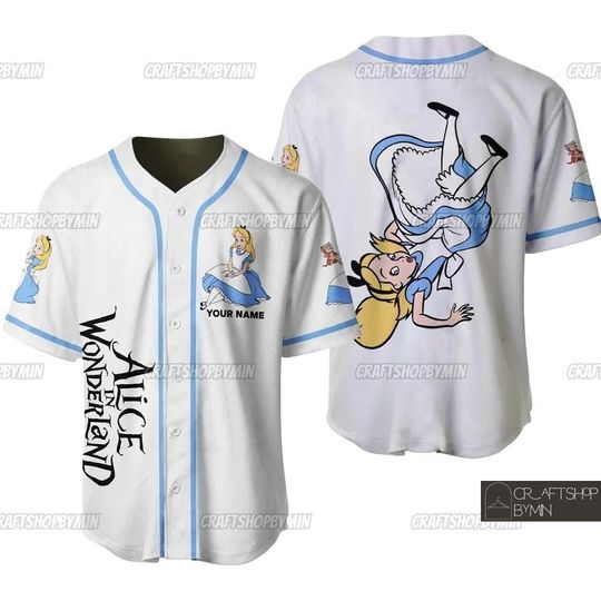 Custom Alice In Wonderland Baseball Jersey, Custom Alice Simple Baseball Jersey, Alice Princess Baseball Shirt, Magic Kingdom Shirt
