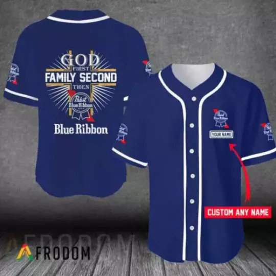 Custom Name Easter Sunday Pabst Blue Ribbon Navy Jersey Shirt