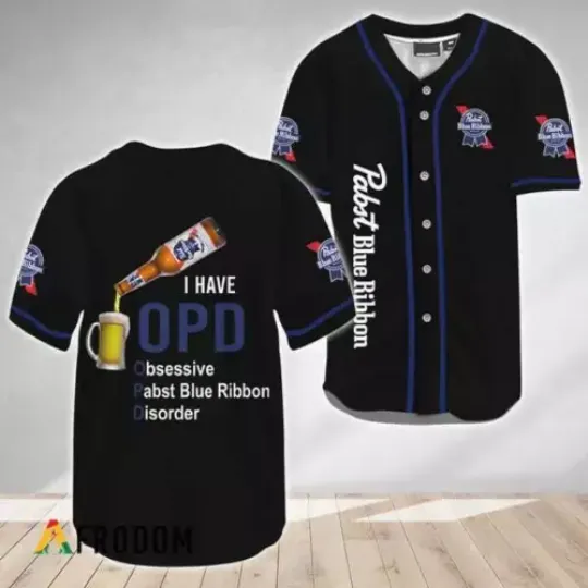Obsessive Pabst Blue Ribbon Disorder Black Jersey Shirt