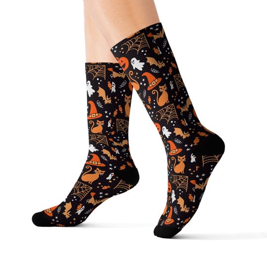 Halloween Socks Spooky Season Socks Funny Halloween Socks Ghost Witch Bat Cat Socks Halloween Lover Socks Gift For Halloween Lover Gift
