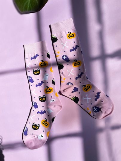 Cute and Spooky Halloweeny Purple Socks, Halloween Socks, Spooky Socks, Purple Socks, Ghost Socks