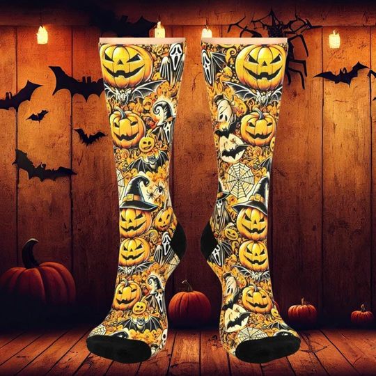 Halloween Socks - Premium Socks, One Size Fits All, Cushioned Heel-To-Toe, Durable Socks, Cushioned Crew Socks