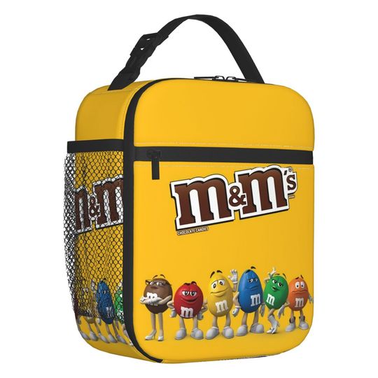 M&M Chocolate Beans Insulated Lunch Bag for Outdoor, Picnic Cartoon Candy Chocolate Leakproof Thermal Cooler Lunch Box