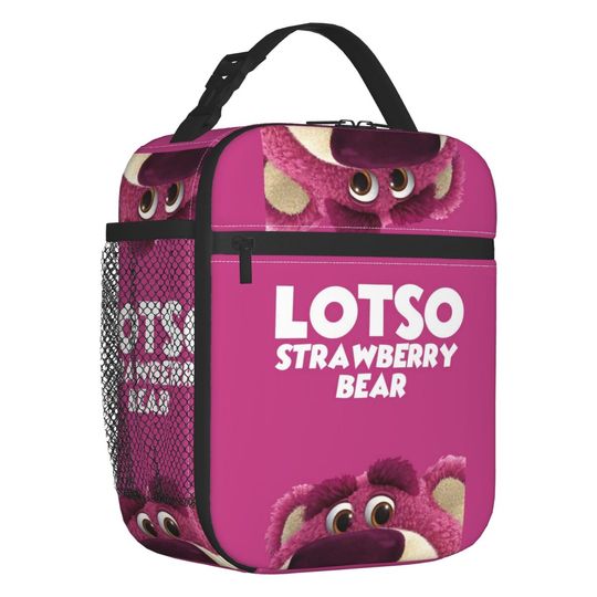 Lotso Huggin Strawberry Bear Cartoon Insulated Lunch Bags for School, Portable Cooler Thermal Lunch Box Women Children