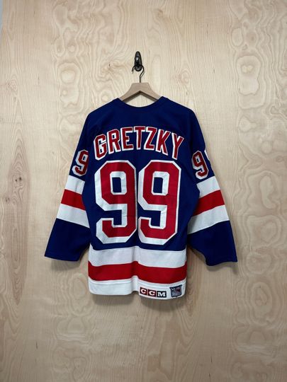 Vintage 90s New York Rangers Wayne Gretzky CCM Air Knit Stitched Blue