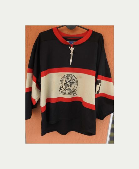 Vintage London Raiders Red Circle Club Ice Hockey Jersey Shirt Signed SP (L)