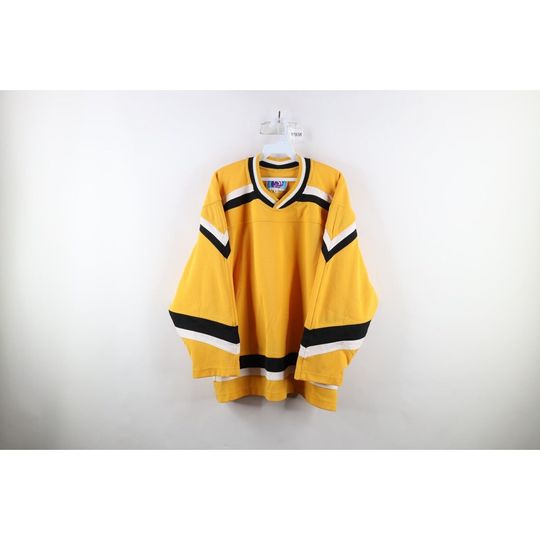 90s Streetwear Mens Large Distressed Blank Striped Ice Hockey Jersey USA