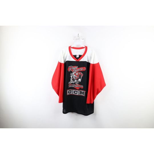 90s CCM Mens Large Spell Out Color Block Robby Glantz Hockey Jersey, Vintage Hockey Jersey