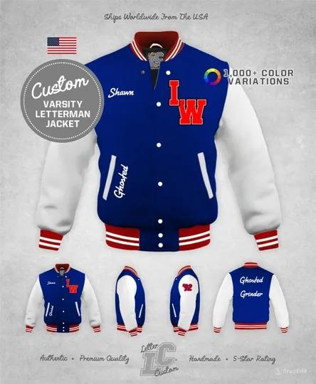 Custom Varsity Letterman Jacket Inspired by Call of Duty AJ IW Zombies Varsity Gamer White & Royal Blue Wool LetterCustom Handmade