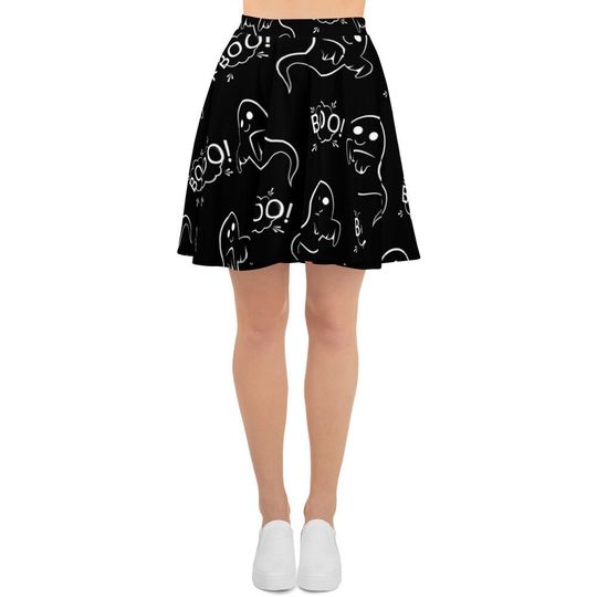 Women's Skater Skirt, Circle Skirt, Halloween Holiday Skirt, Boo Scary Ghosts Skirt