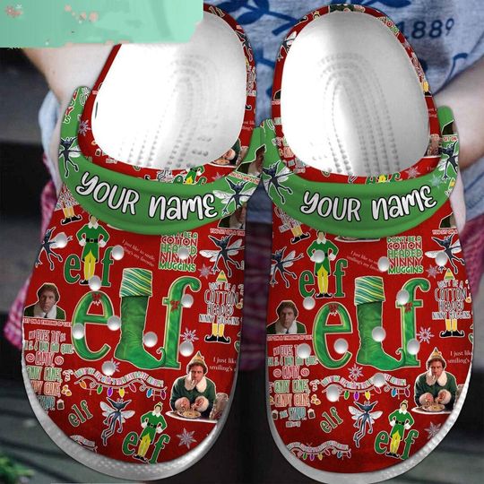 Christmas Clogs, Buddy The Elf Clogs, Santa Xmas Elf Sandals, Santa Claus Elf Shoes, Elf Movie Sandals, Elf Santa Shoes, Custom Shoes