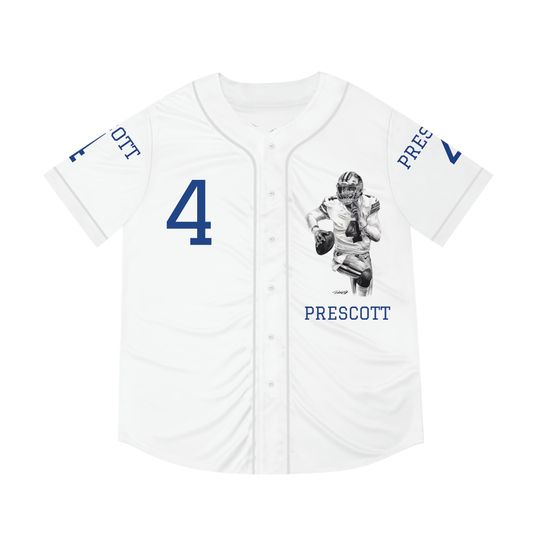 Men's Baseball Jersey (AOP) - Dak Prescott Dallas Cowboys Quarterback Original Football Sports Artwork from Dantel Art LLC