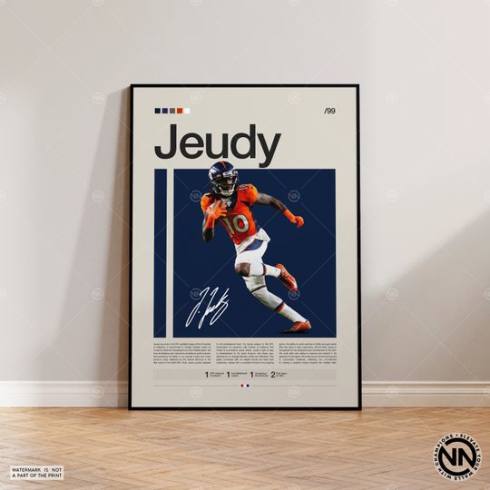 Jerry Jeudy Poster, Denver Broncos Print, football Poster, Sports Poster, football Fans, Football Poster, football Wall Art, Sports Bedroom Posters