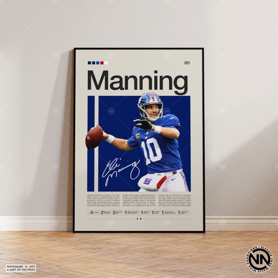 Eli Manning Poster, New York Giants Print, football Poster, Sports Poster, football Fans, Football Poster, football Wall Art, Sports Bedroom Posters