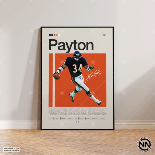 Walter Payton Poster, Chicago Bears Print, football Poster, Sports Poster, football Fans, Football Poster, football Wall Art, Sports Bedroom Posters
