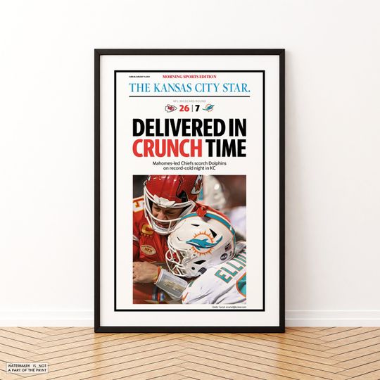 2024 Kansas City Chiefs - Delivered in Crunch Time -, AFC Champions,  Framed Print, Sports Poster, Gift For Football Fan, Newspaper Poster