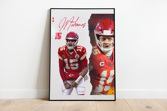 Patrick Mahomes Kansas City Chiefs football Poster, Football Wall Art, Man Cave Decor