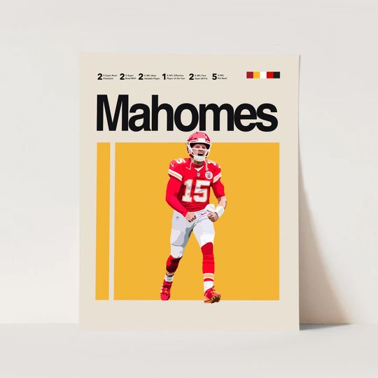 Patrick Mahomes poster, Kansas City Chief Art, Minimalist, Helvetica, Mid-Century Modern, Kansa City Chiefs Fans, Football Bedroom posters