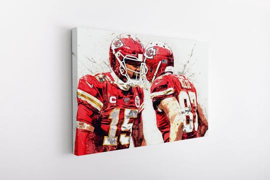 Patrick Mahomes, Travis Kelce Poster - Kansas City Chiefs,Man Cave Gift, Wall Decor, Sports Art,Canvas Wrap, Man Cave, Game Room, Kids Room