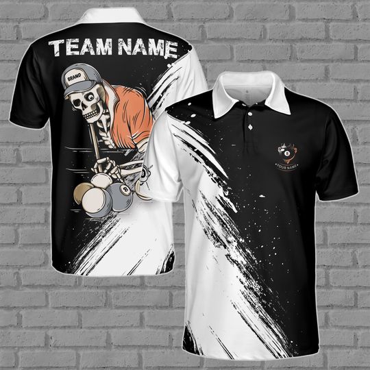 Custom Name Team Name Skull Billiard 8 Balls Skeleton Pool Men's Polo Shirt