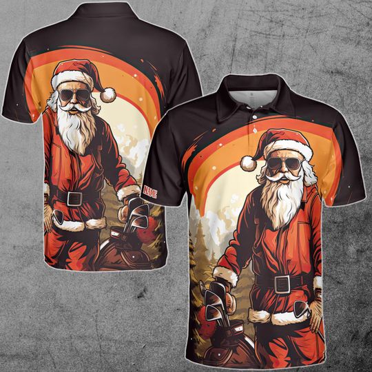 Santa Claus Playing Golf, Father Christmas Plays Golf Men's Polo Shirt