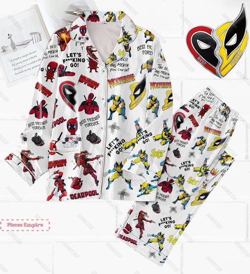 Deadpool Wolverine Pajamas Set, Deadpool And Wolverine Shirt, Spider Man Pajamas Pants, Deadpool 3 Movie Holiday Pajamas, Halloween Gift