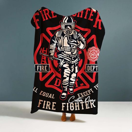 Handmade Blanket Firefighter Custom Name Blanket Throw Blanket Christmas Gift for Friends DIY Father's Day Gifts Valentine's Day Gifts.