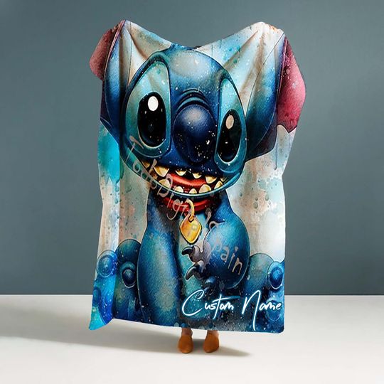 Handmade Blanket Lolo and Stitch Custom Name Blanket Throw Blanket Christmas Gift for Friends DIY Winter blanket.