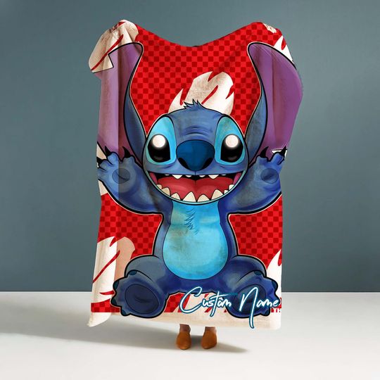 Handmade Blanket Lolo and Stitch Custom Name Blanket Throw Blanket Christmas Gift for Friends DIY Winter blanket.