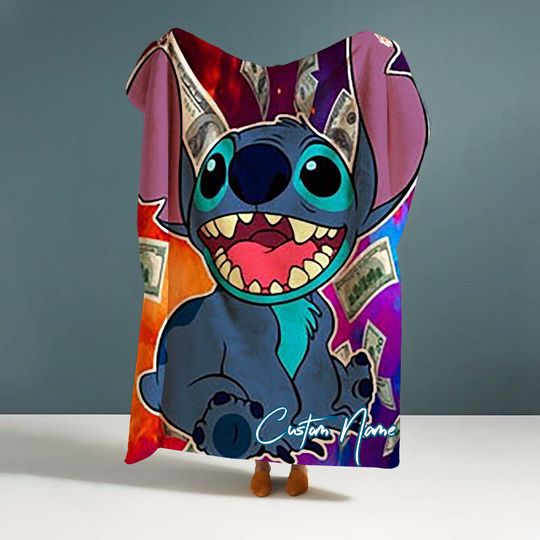 Handmade Blanket Lolo and Stitch Custom Name Blanket Throw Blanket Christmas Gift for Friends DIY Winter blanket.