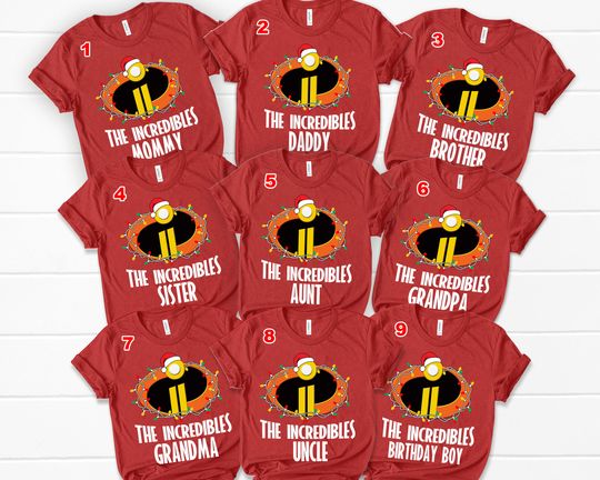 The Incredibles Christmas Family Matching T-Shirt, Disney Christmas Shirt, Custom Mr. Incredible Dad Mom Sister Bro Kid Name X-mas Shirt