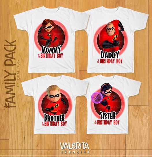 Incredibles 2 Family Shirts iron on transfers - 4 Design Mommy, Daddy, Brother, Sister, Incredibles Party Supplies, Birthday Boy Shirt