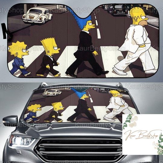 Halloween The Simpsons Car Sunshade, Simpsons Walking Across Abbey Road, Funny Driving Auto Sun Shades, Car Windshield Accessories