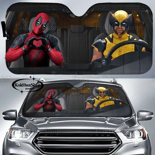Superhero Deadpool Wolverine SunShade, Funny Hero Heart Sign Car Shades, Marvel Deadpool Auto Sunshade, Halloween Gift