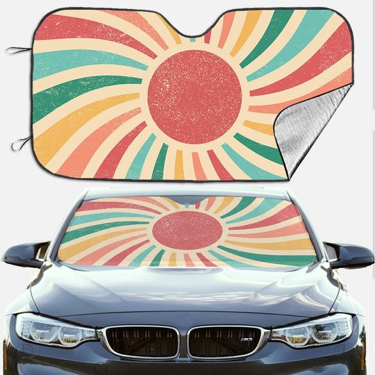 Bohemia Colorful stripes Car Windshield Sun Shade, Block UV Ray Sun Visor Protector Sunshade , Thickened Foldable Reflective Sun Visor