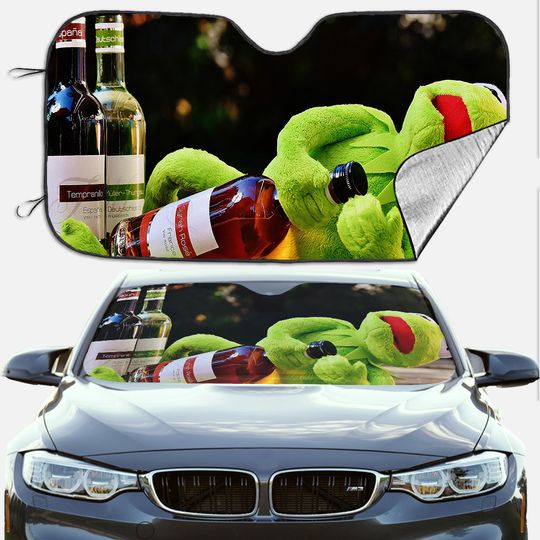 Kermit Frog Car Windshield Sun Shade, Blocks UV Ray Sun Visor Protector Sunshade , Automotive Thickened Foldable Reflective Sun Visor