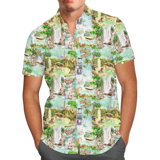 Jungle Cruise Ride - Theme Park Inspired Men's Button Down Short-Sleeved Shirt