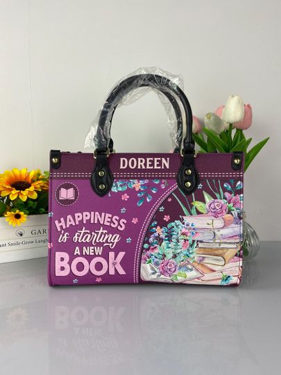 Happiness Leather Bag, Book Bag,Book Handbag,Travel handbag, Teacher bag,Handmade Bag, Read Book Wallet, Vintage Bag, Book Leather Bag