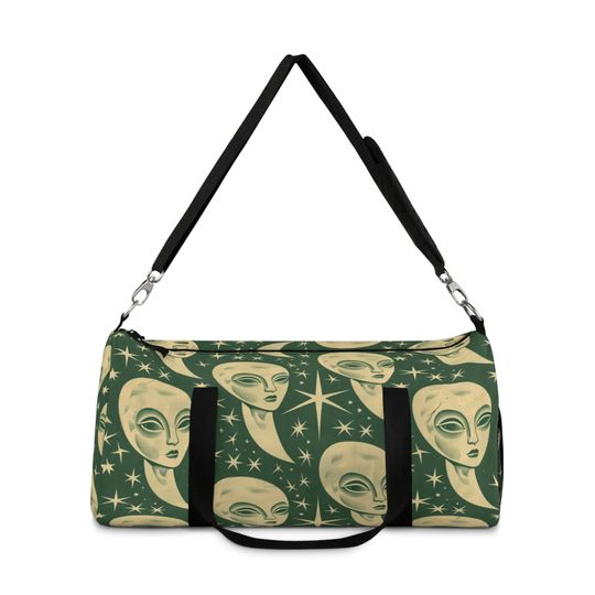 Alien Print Duffel Bag | Retro Gym Bag | Cute Dance Bag | Cryptid Travel Bag | Duffle Bag Women | Retro Alien Duffel Bag | Weekender Bag Men