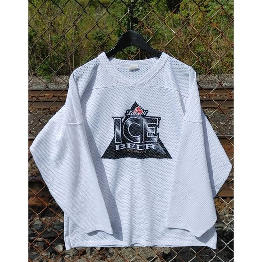 Vtg 1990s Labatt Ice Beer Mesh V-Neck Hockey Jersey