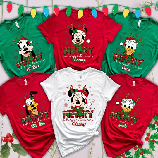 Custom Disney Family Christmas Shirt, Matching Christmas Tees, Personalized Disney Character Christmas Shirt, 2024 Mickeys Very Merry Shirt