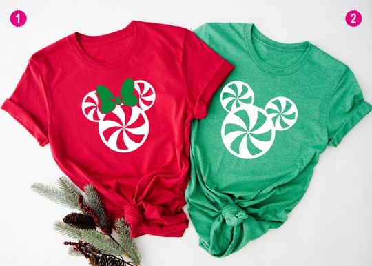Fun Matching Disney Christmas Tees, Mickey Peppermint Swirl Tee, Minnie Swirl Matching Tee, Soft Comfy Disney Tee, Disney Shirt,  Minnie Tee
